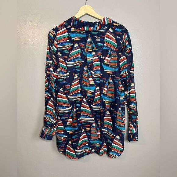 Soft surroundings sail away nautical sail boat graphic oversized blouse medium - Picture 4 of 7